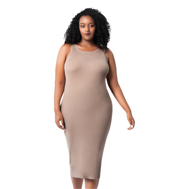 European and American Foreign Trade plus size Women's Summer chubby girl Round Neck Vest Wool Skirt Base Tight Hip Knitted dress