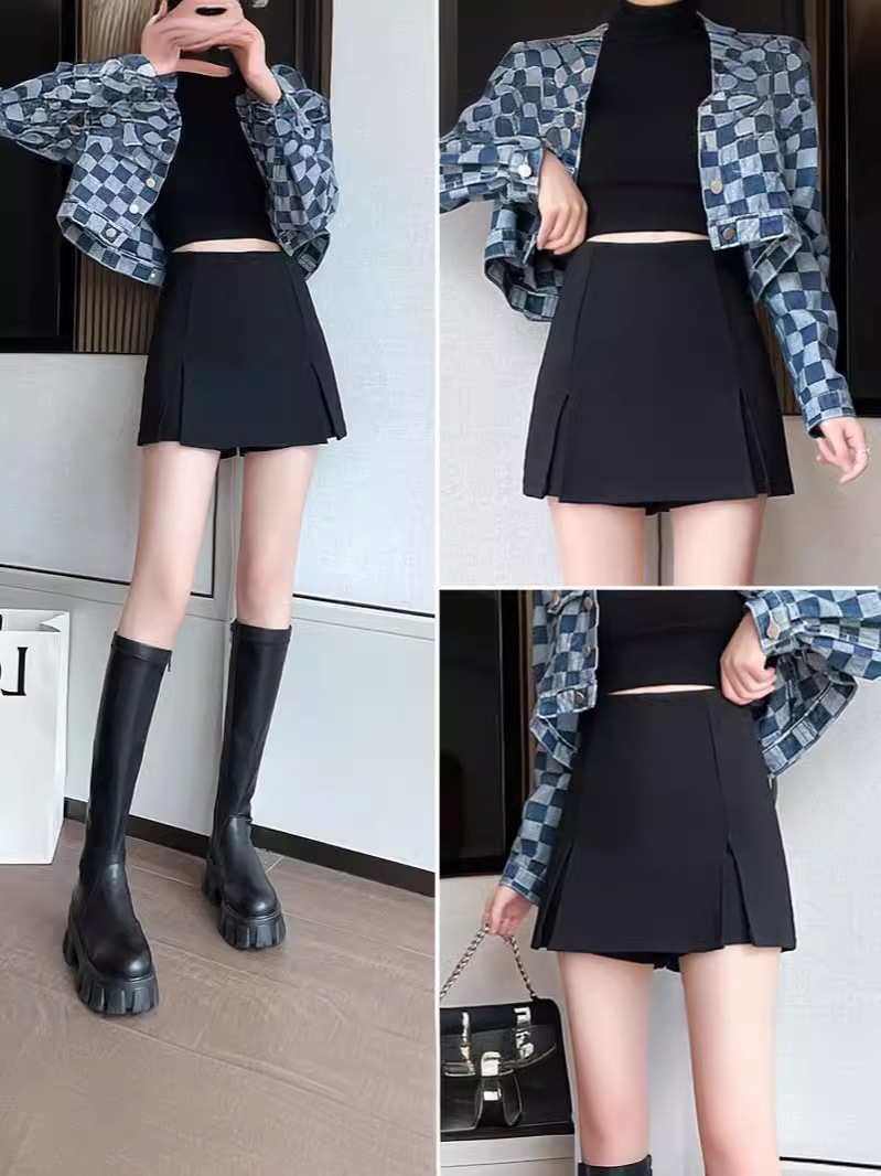 Split Skirt A- line Skirt Short Skirt 2024 Summer New Women's Black Pants High Waist Slimming Hip Skirt
