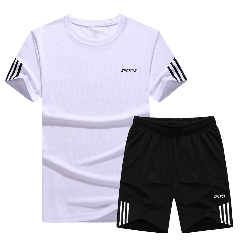 Foreign Trade New Men's Summer Short-sleeved Large Size Suit Outdoor Sports T-shirt Shorts Trendy Running Training Men's Clothing