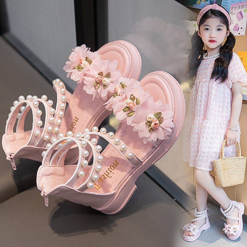 Girls' Sandals Summer Fashion Princess Shoes Summer 2024 New Open Toe Little Girl Student Roman Shoes