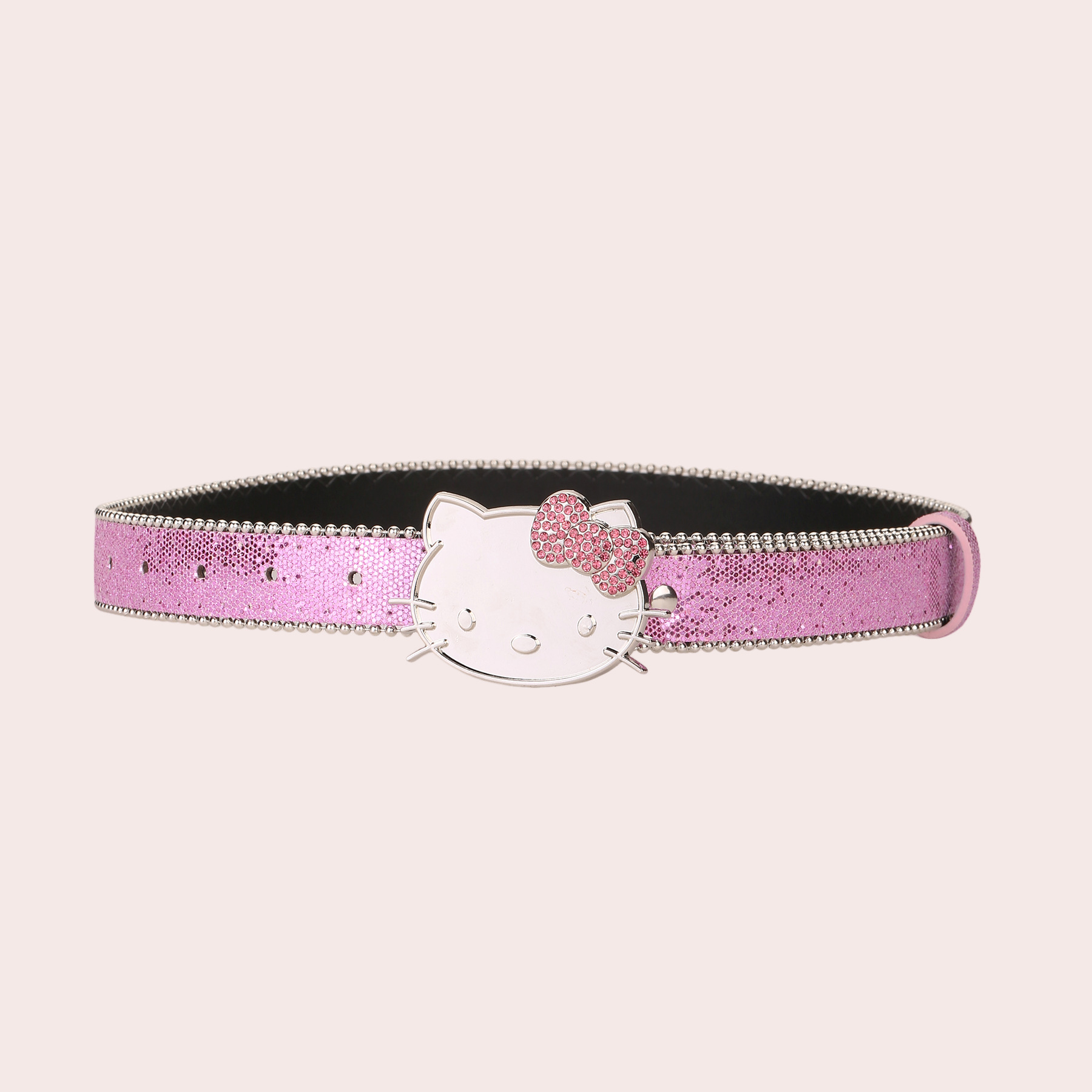 Cute Personalized Kt Cat Buckle Belt for Women with Sequined Edge Beads Millennium Sexy Belt High-End Trendyy Decorative Belt