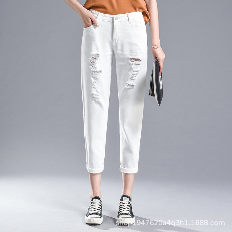 Picture of Ripped Harlan Jeans Women's Summer 2023 New Loose Straight High Waist Slimming Wide Leg Turnip Pants