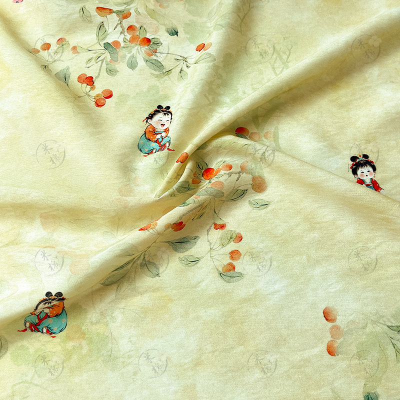 Childish fun picture New Chinese style cheongsam dress top Hanfu fabric digital printed brocade cotton fabric
