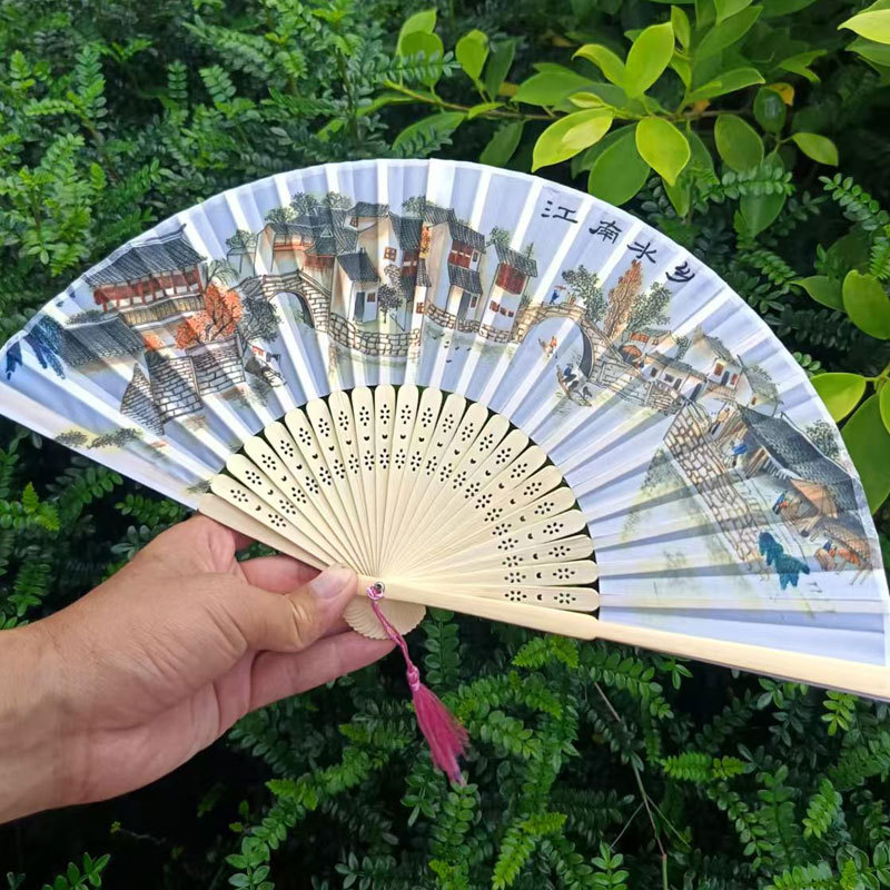 Picture of Folding Fan Bamboo Ancient Fan Student Girl Chinese Style Small Fan Scenic Spot Export Wholesale Retail Gift Decorative Fan