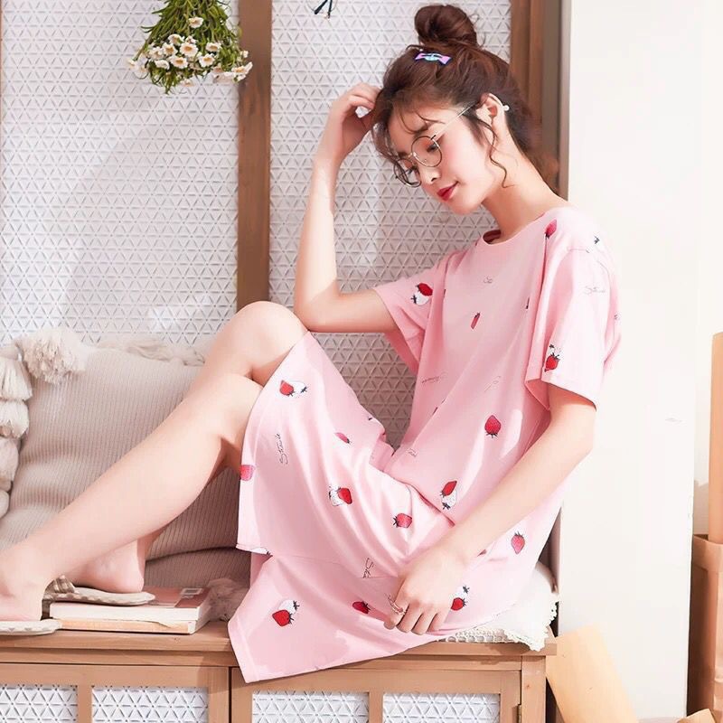 Picture of Pajamas for Women, Summer Korean Style, Women's Summer Nightgown, Short-Sleeved Women's Summer Home Wear Set, Student Plus Size Milk Silk