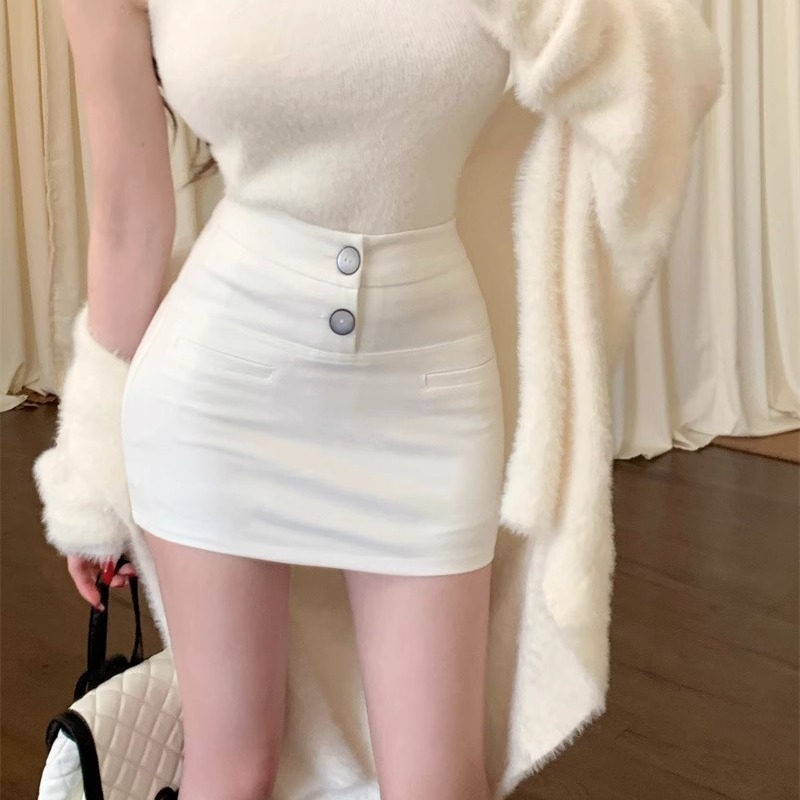 White High Waist Skirt Women's Summer New Anti-glare All-match Tight Stretch Slim-fit Skirt Hot Girl Skirt