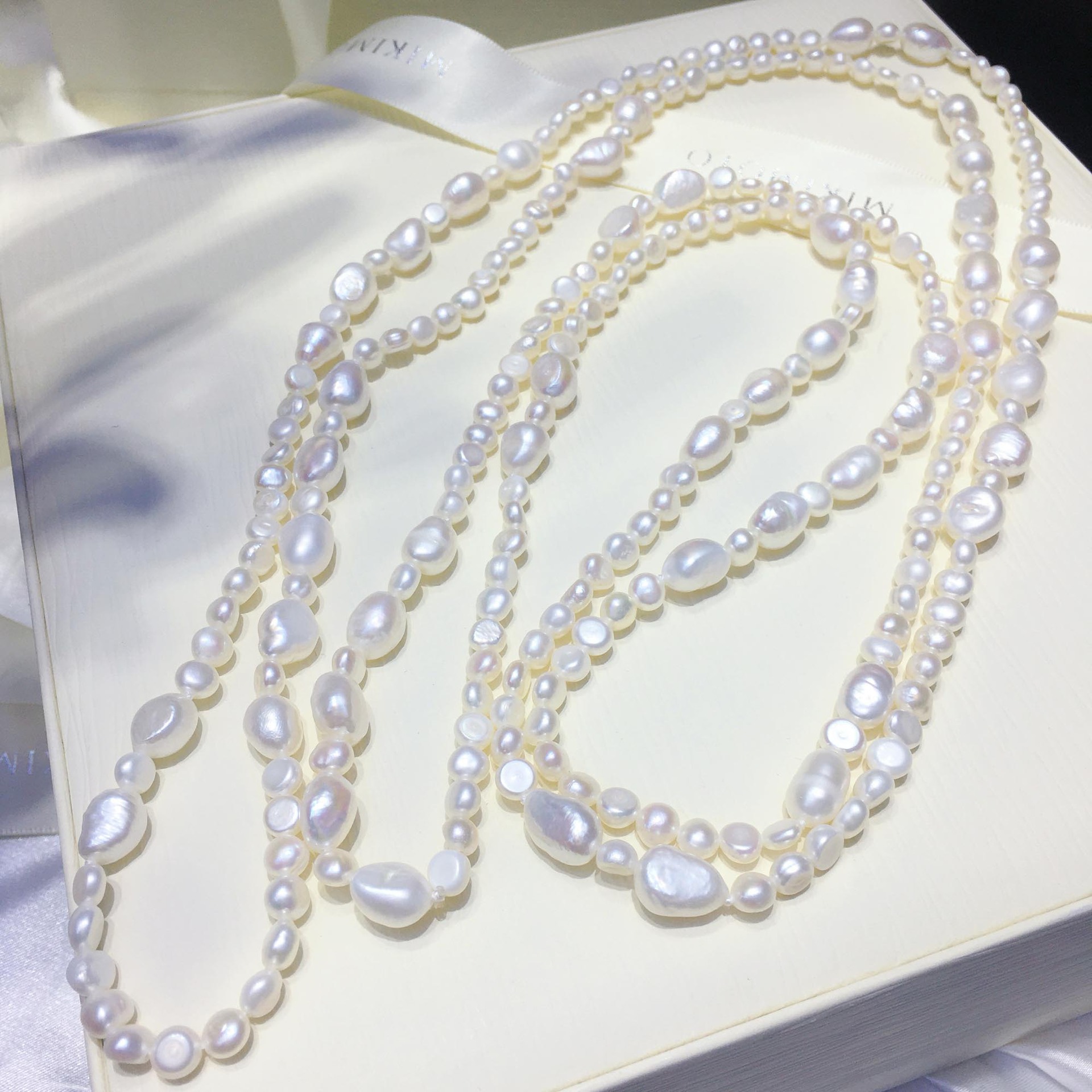 French Retro Baroque Special-Shaped Potato Beads Freshwater Pearl Necklace Multi-Layer Layered Long Woolen Chain Necklace
