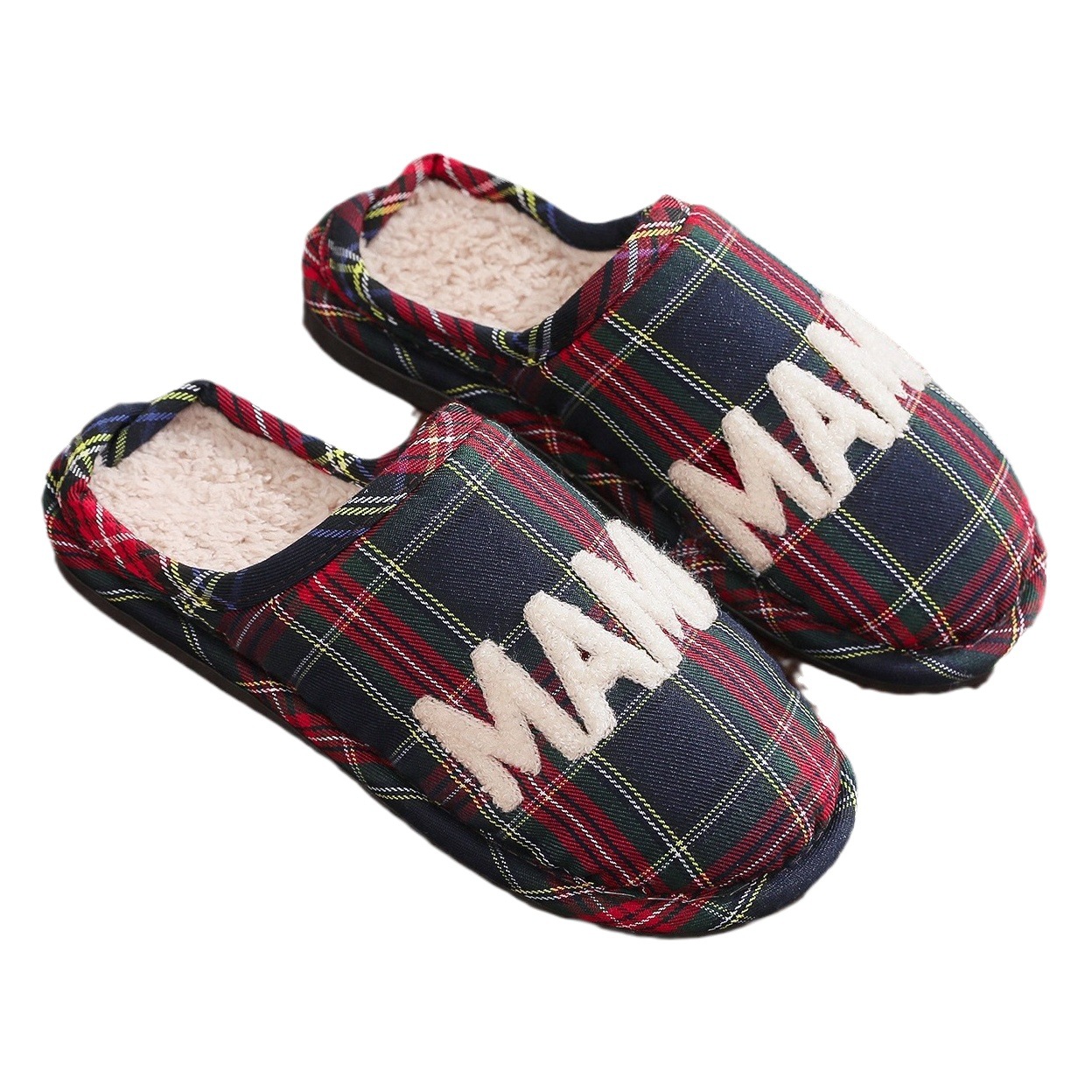 Cross-border Thanksgiving day gift popular Scottish plaid cotton slippers Women's Home winter woolen slippers wholesale plus size