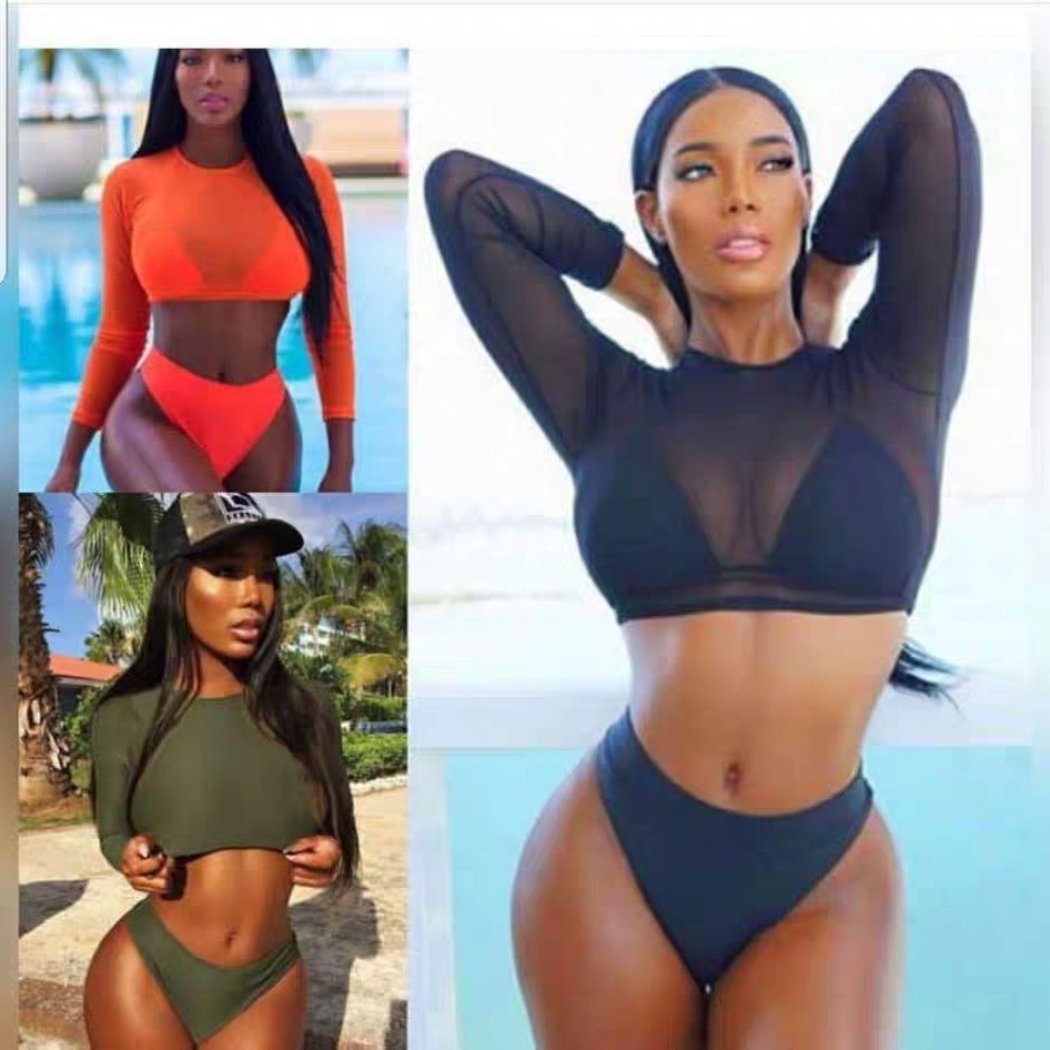 Cross-border new 2024 European and American bikini bikini bikini long sleeve multi-color mesh three-piece women's swimsuit factory
