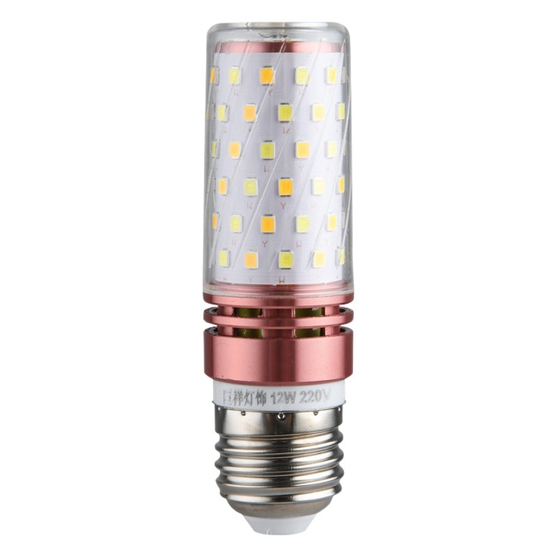 Super bright led bulb three-color variable light e27E14 small screw 12W corn lamp candle bulb household energy-saving lamp light source