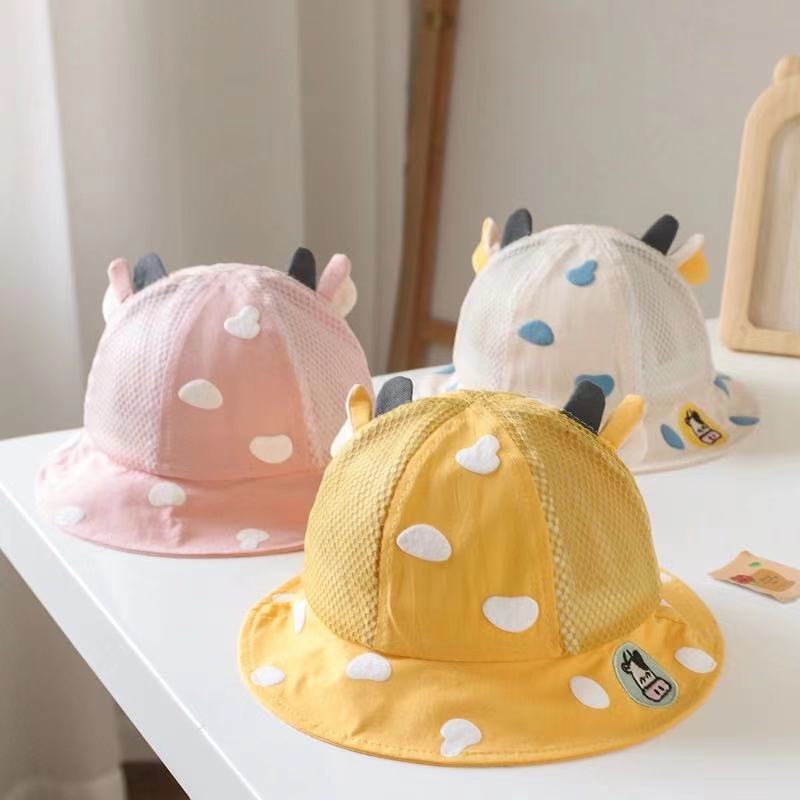 Picture of Baby Hat Spring and Summer Korean-style Sunshade Basin Hat for Boys and Girls Cute Cow Super Cute Breathable Net Fisherman Hat