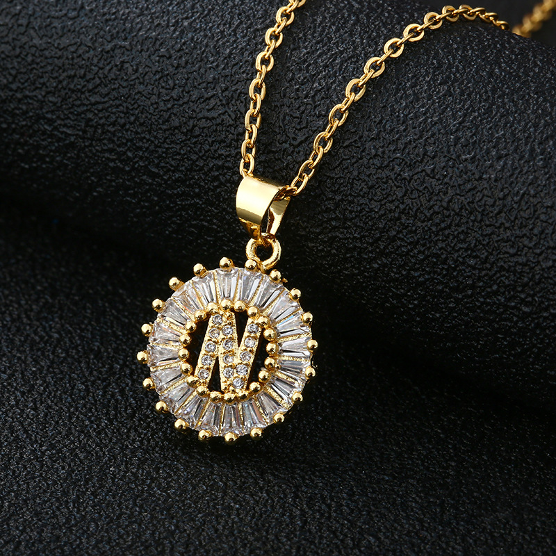 Picture of Letter Necklace Women's Necklace 26 Letters Copper Inlaid Cubic Zircon Vacuum Electroplated Stainless Steel Chain Necklace