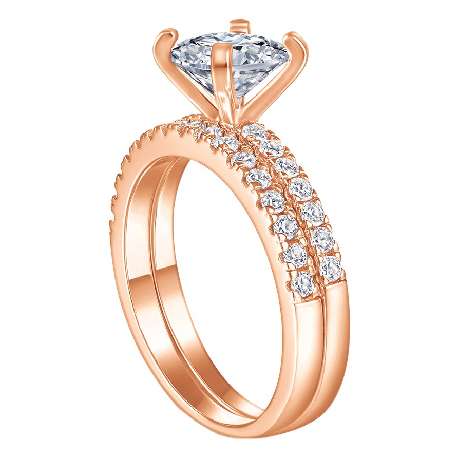 Jewelry Zircon Ring for Women 925 Sterling Silver Fashion Diamond-Encrusted Two-In-One Set Engagement Ring with Row of Diamonds