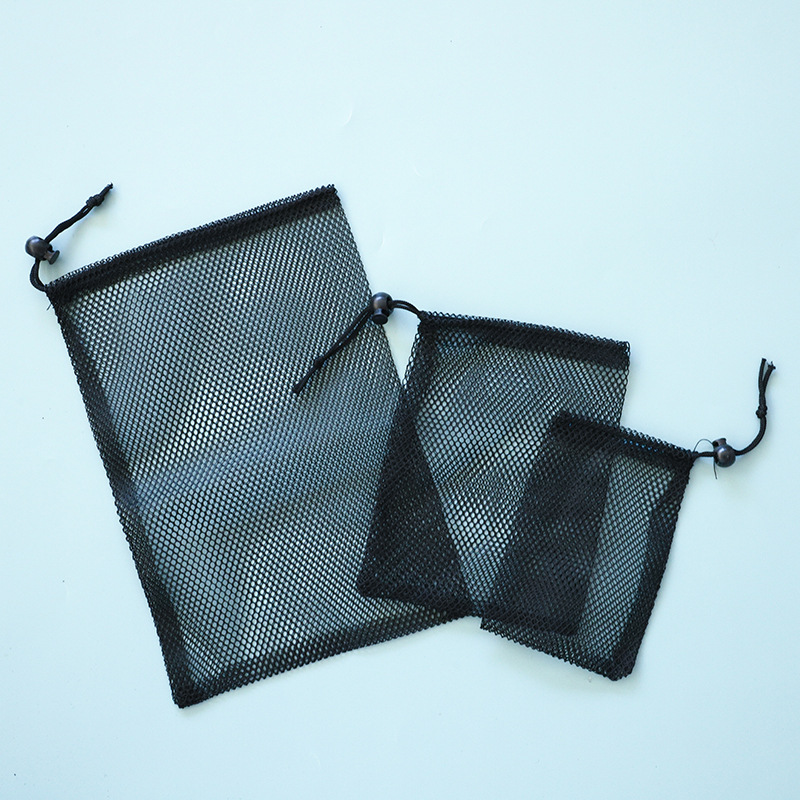 Black ordinary drawstring drawstring bag mesh drawstring nylon storage bag portable home travel packaging bag wholesale