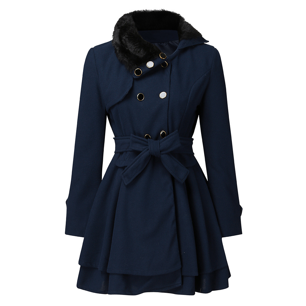 Picture of Cross-border New European and American Women's Slim-fit Long Woolen Coat Double-breasted Woolen Coat Trenchcoat Women