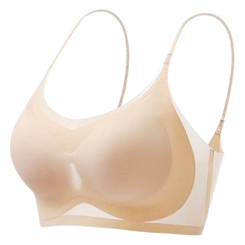 2023 Summer Ultra-thin Ice Silk Seamless Underwear Women's Thin Breathable Large Chest Small Sling Sleeping Bra