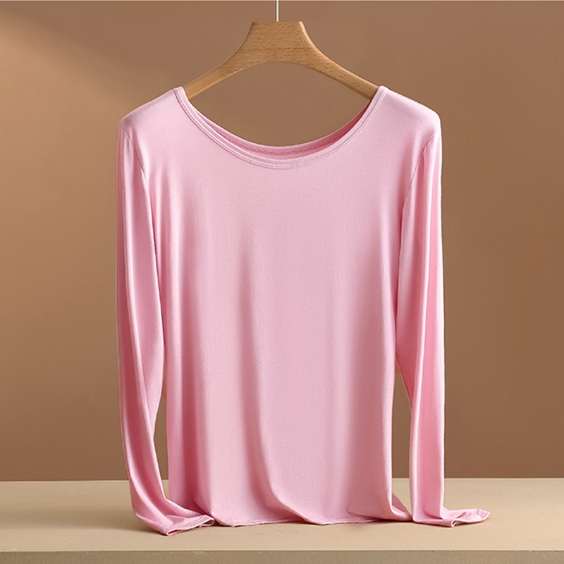 Picture of Women's Round Neck Inner Base Shirt for Autumn and Winter plus size Thin Autumn Clothes Solid Color Underwear Long-sleeved T-shirt for Women