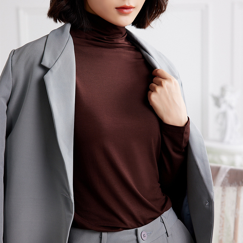 Picture of Modal Base Shirt Long-sleeved T-shirt Women's Autumn and Winter New Half-high Neck plus size Slim-fit Solid Color Thin Top