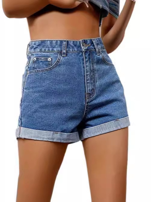 European and American cross-border foreign trade women's high waist Denim shorts 2024 spring and summer New loose slimming curling hot pants for women