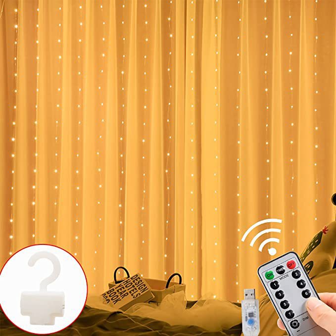 Cross-Border 3m Led Copper Wire Curtain Lights for Christmas and Holiday Decoration, USB Eight-Function Remote Control String Lights