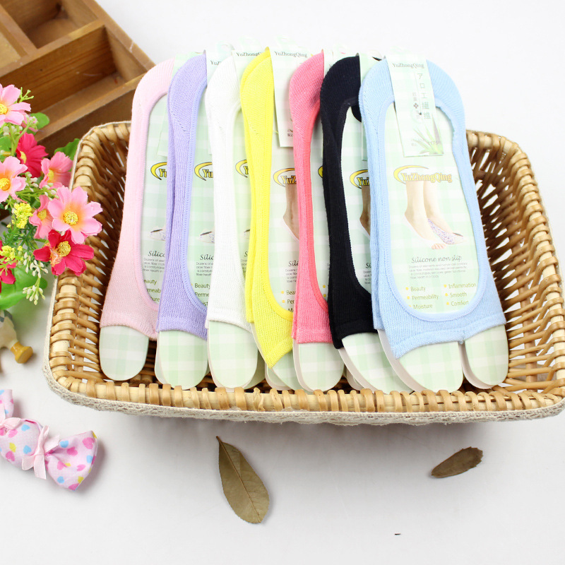 Women's fish mouth open toe invisible socks wholesale heel dispensing anti-shedding bamboo fiber invisible women's socks spring and summer