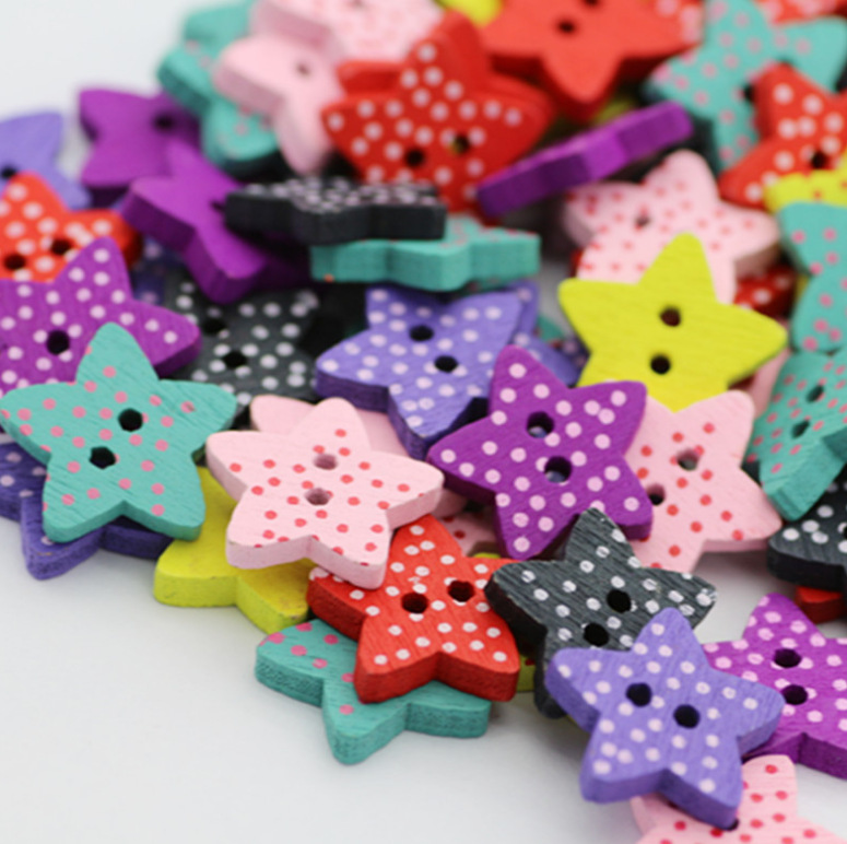 Picture of Small Dot Love button wholesale DIY accessories children's clothing five-pointed star plum blossom wooden button mixed color clothing