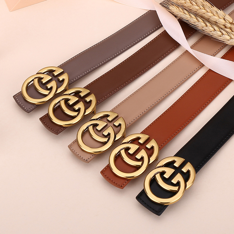 Spot New Women's Belt Plate Buckle Belt Women's Genuine Cowhide Fashion Simple Versatile Women's Denim Suit Trouser Belt
