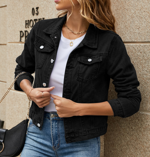 Picture of European and American foreign trade cross-border supply fashion slim lapel denim coat