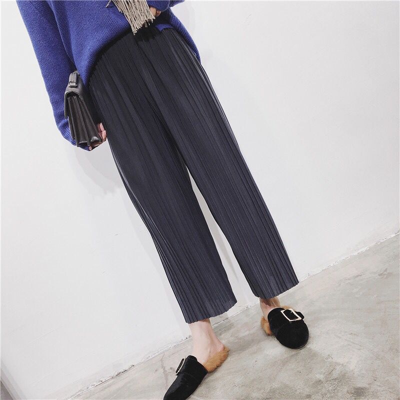 Picture of Spring and Summer Pleated Wide Leg Pants Women's High Waist Slimming Casual Pants Korean-style Large Size Nutty Black Ankle-length Pants