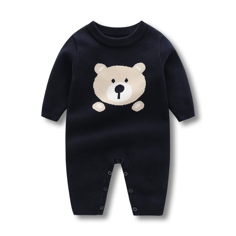 Picture of Scandinavian Bear Foreign Trade Children's Clothing Infant Knitted Jumpsuit Boy Baby Autumn Clothing Autumn and Winter Outerwear Woolen Harness