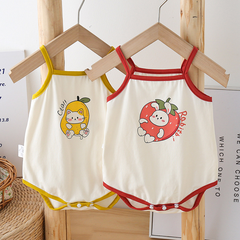 2024 Summer Baby Girl Vest Triangle Clothes Cute Super Cute Cartoon Printed Princess Bag Fart Pajamas