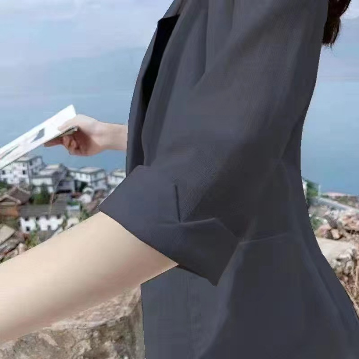Picture of Linen Small Suit Women's Jacket Thin 2024 Summer Suit Korean Style Sun Protection Clothing Casual British Style Women's White Black