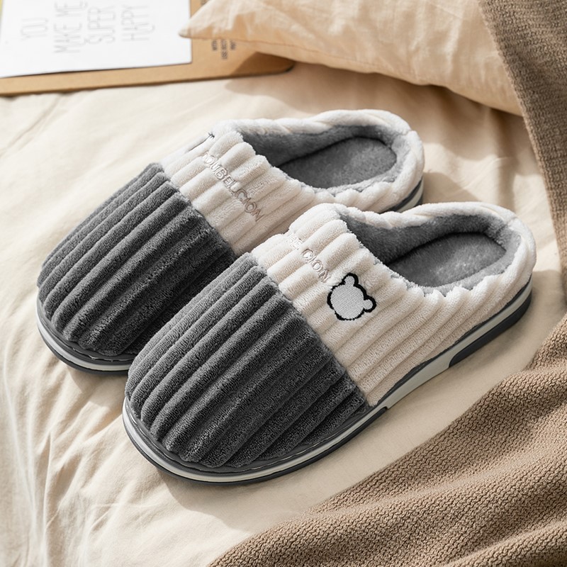 Picture of Home Cotton Slippers for Men, Autumn and Winter Thick-Soled Non-Slip Indoor Warm Plush Slippers for Women, Comfortable at Home