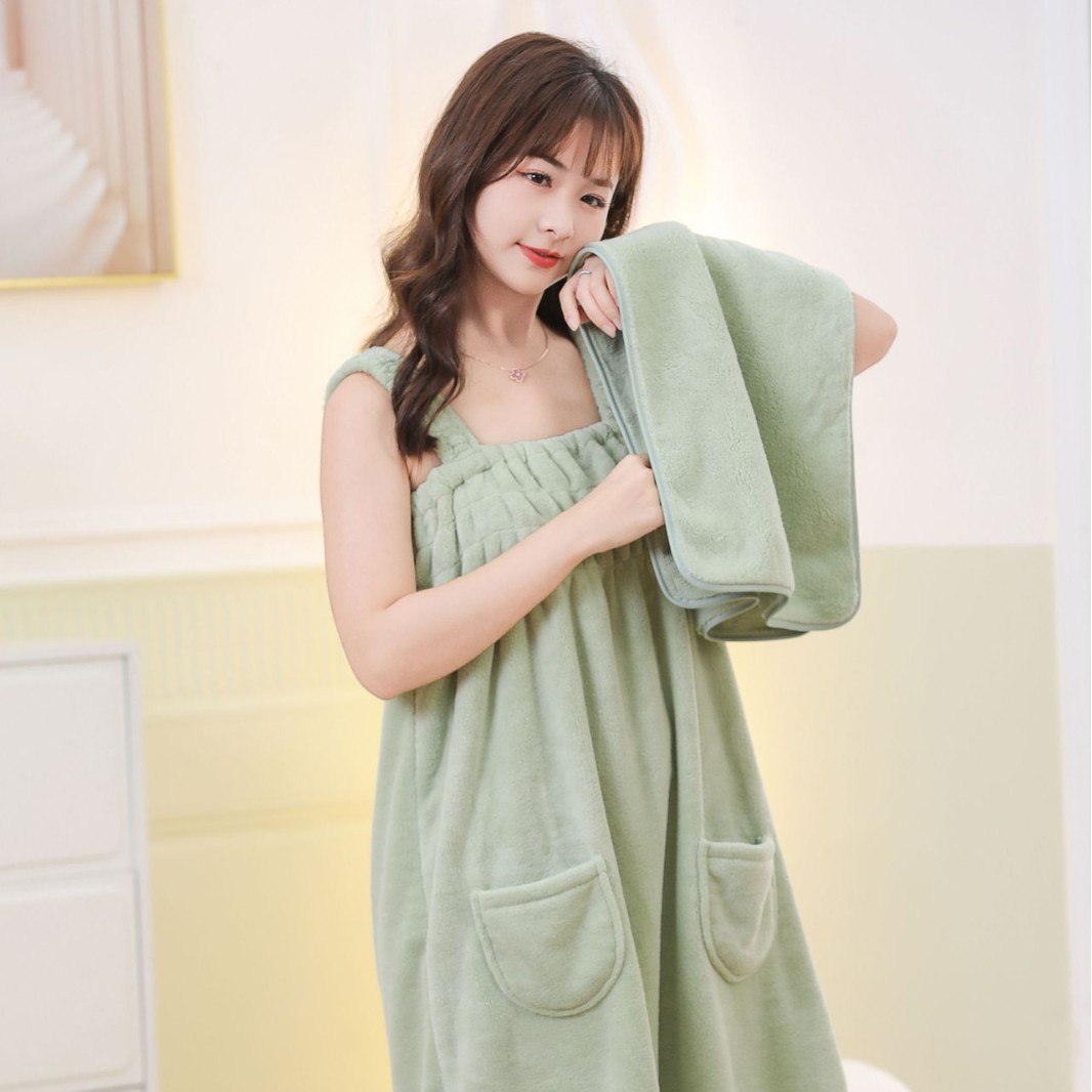 Picture of Coral Velvet Bath Skirt for Women, Absorbent, Soft, Wearable Bath Towel, Bath Sling, Enlarged Vest, Adult Student Home Thickeneding