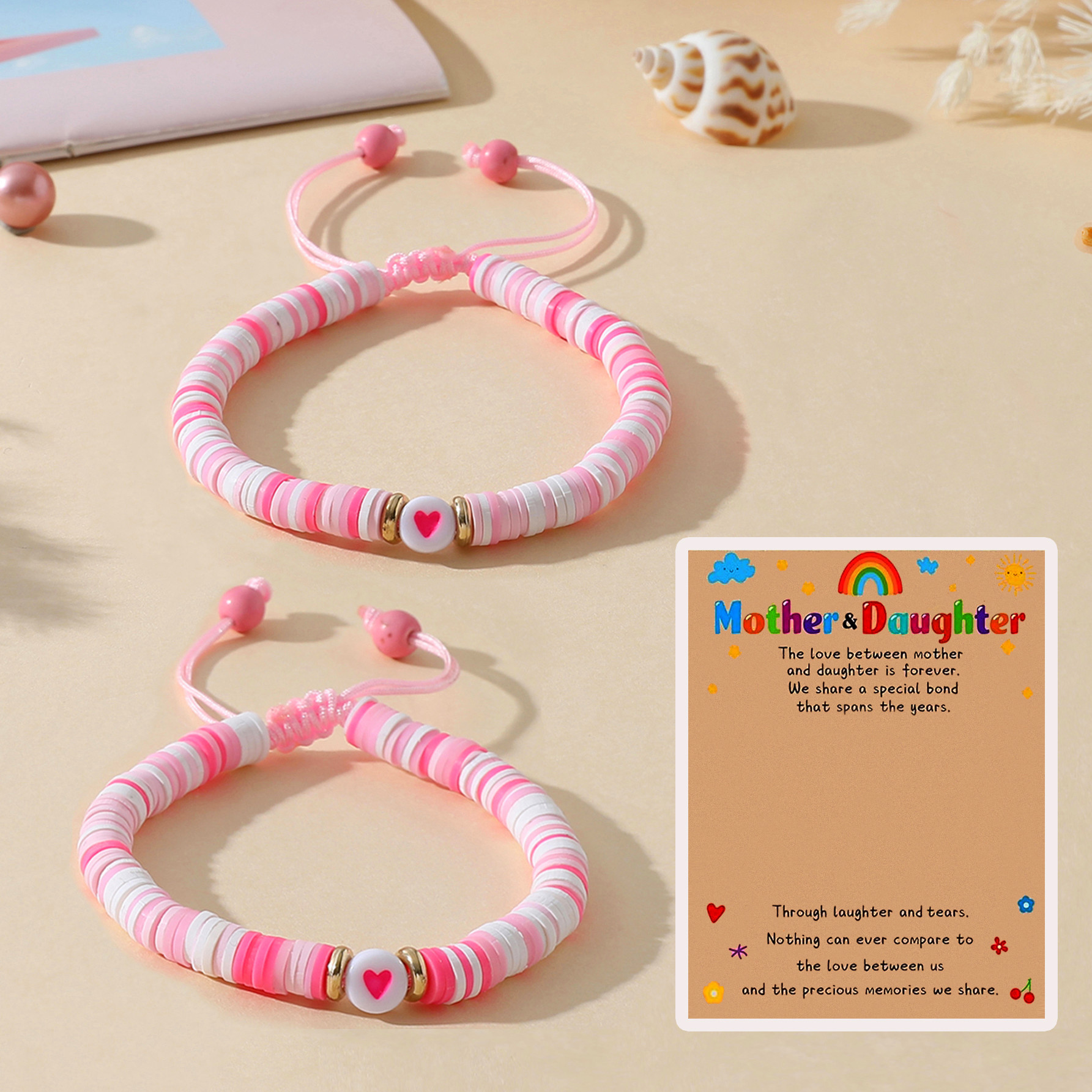 Picture of Cross-border Jewelry Temu Hot Mother's Day Bracelet Creative Soft Pottery Beaded Heart-shaped Mother and Daughter Parent-child Hand Rope for Women