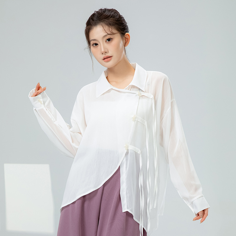 Picture of Modern Dance National Trendy Su Piao Rope Buttoned Shirt New Loose Asymmetrical Casual Top Chinese Classical Dance Clothing