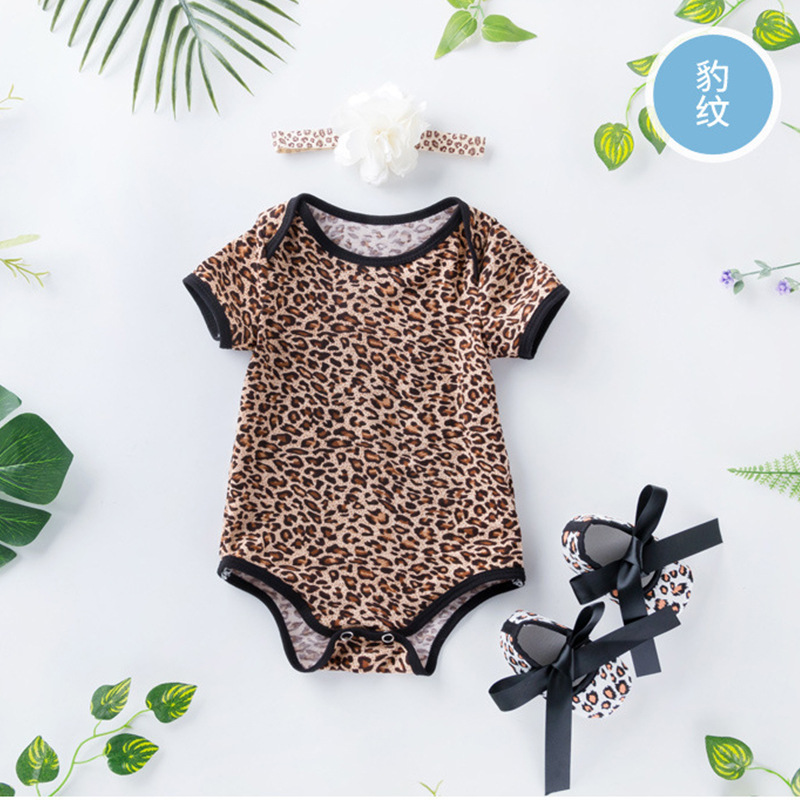 Picture of Factory Direct Sales Baby Jumpsuit Summer Baby Short-Sleeved Harem Shoes Rose Leopard Print Romper Suit