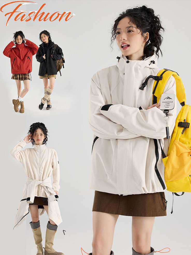 Mountain Jacket Men's and Women's Three-In-One 0.05kg Set Windproof and Waterproof Autumn and Winter Outdoor Fleece Warm Mountaineering Jacket