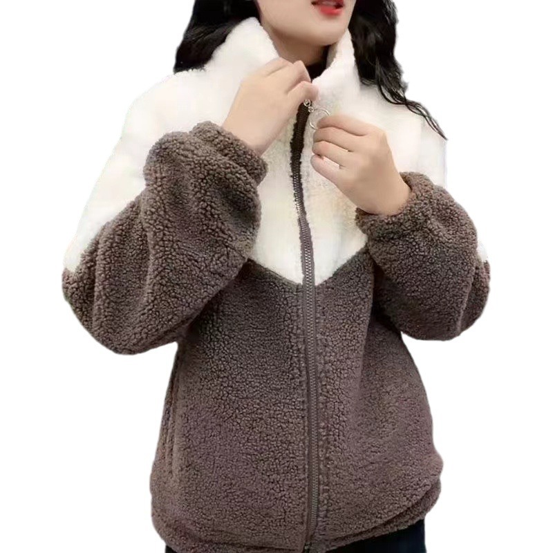 Picture of Imitation Lamb Velvet Jacket Women's Warm Casual Cotton-padded fleece-lined Thickened Collar Zipper for Autumn and Winter Women's Jacket