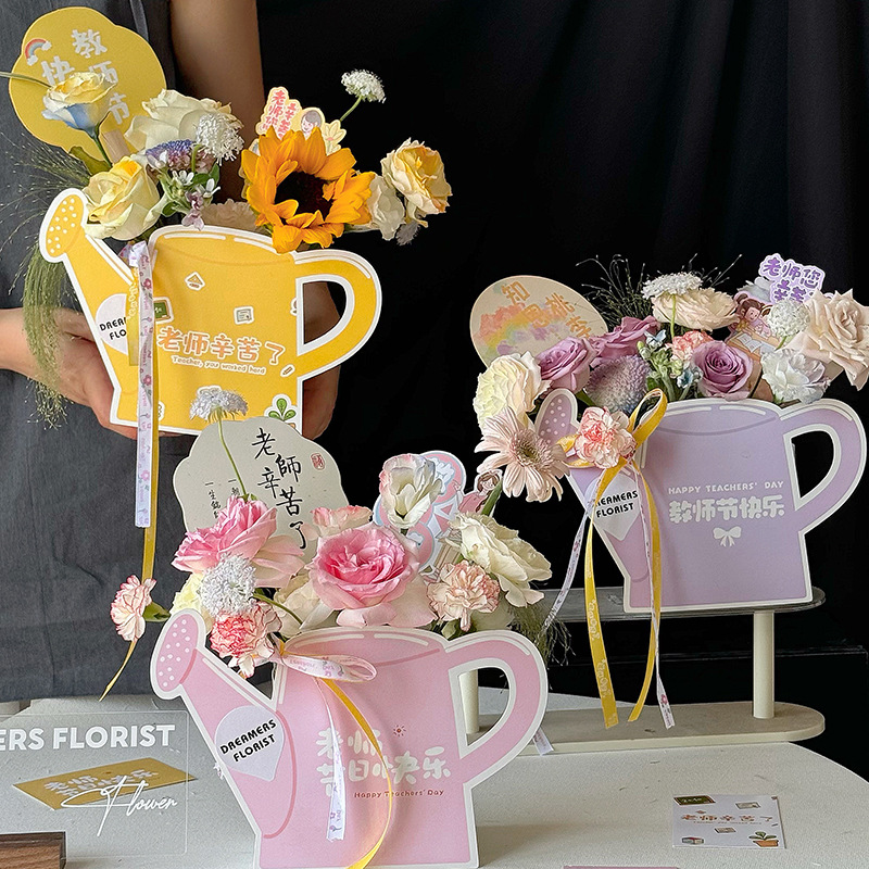 net red teacher's day folding watering can greeting card creative bouquet decoration card flower shop handmade diy decoration flower art card