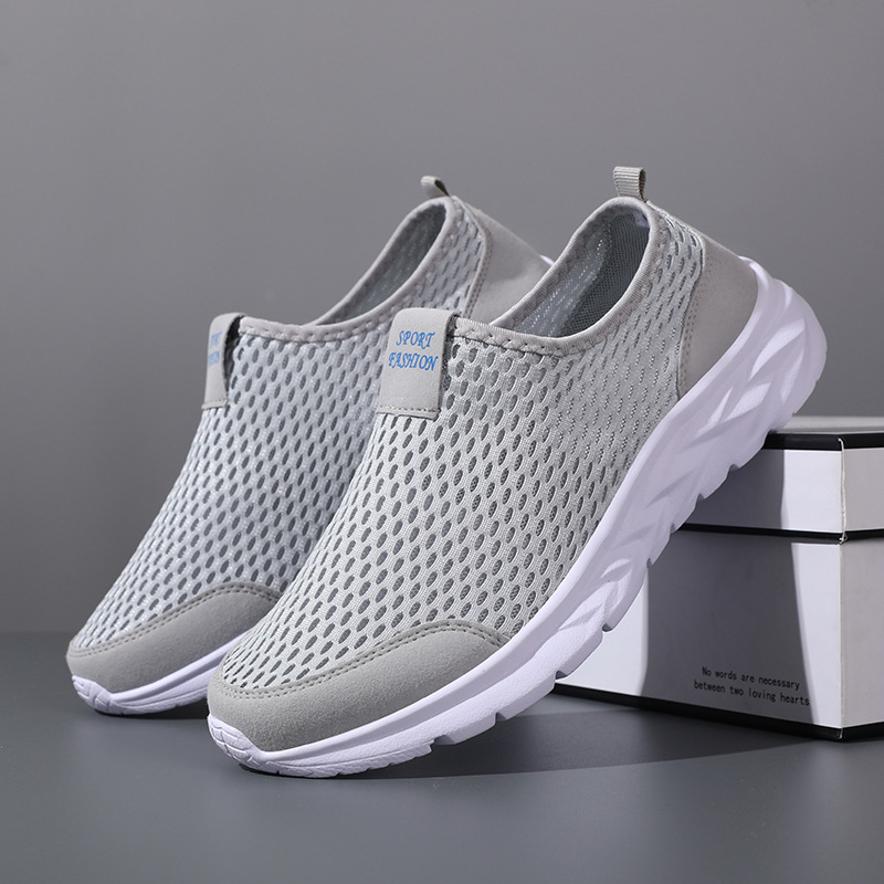 Cross-border Large Size Leg Casual Sneakers Men's Lightweight Breathable Summer Single-mesh Men's Shoes Lazy One-pedal Spot