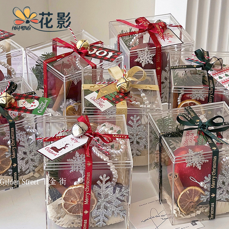 Flower Shadows Acrylic Pingan Fruit Flower Box Transparent Thickened Square Hand Gift Box Christmas Flower Art Diy Material