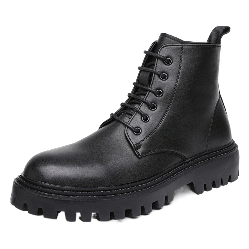 Martin Boots Men's British Style High-top Boots Soft Leather New Mid-top Leather Shoes Black Workwear Chelsea Short Boots