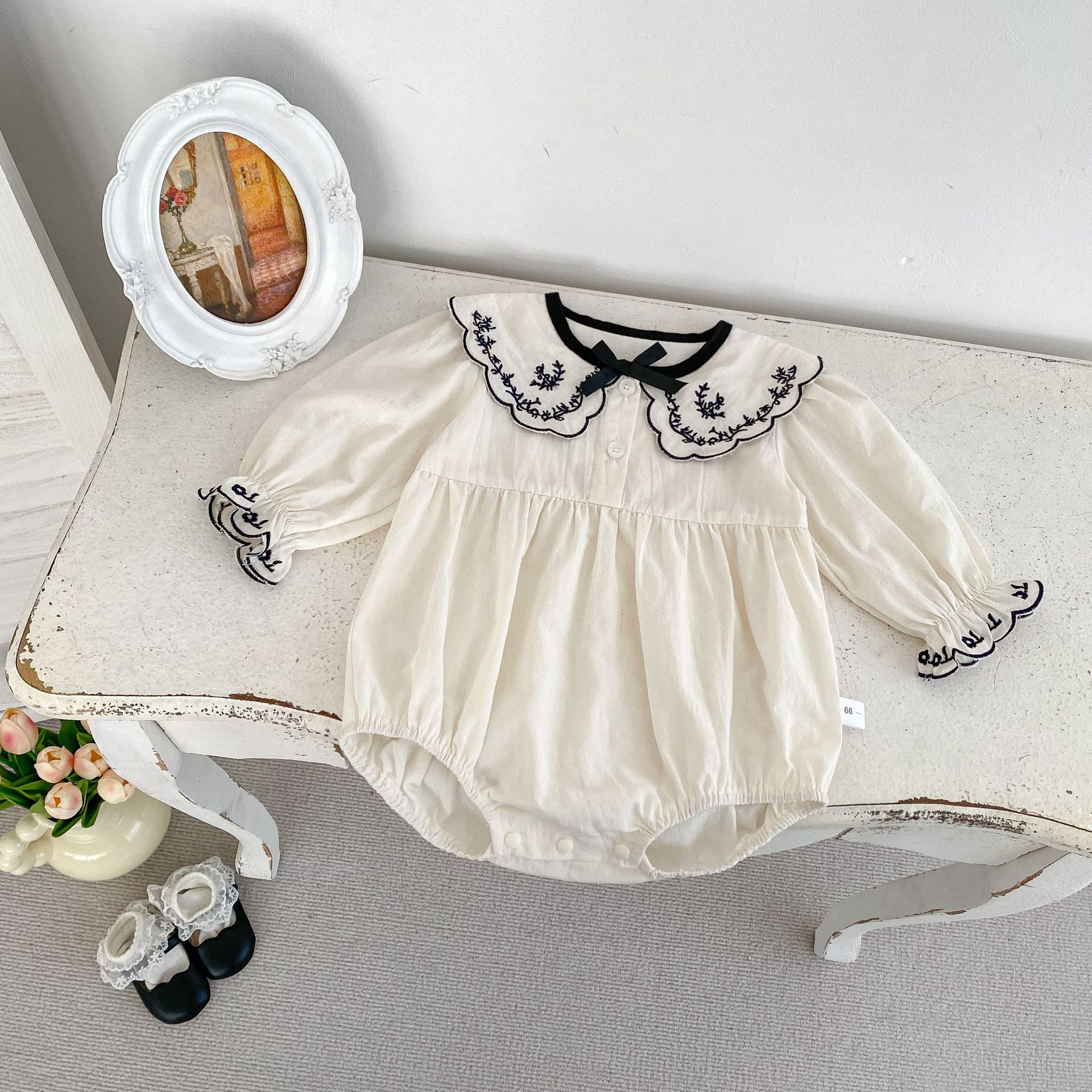 Picture of Autumn New 1-3 Years Old Baby Girl Baby Clothes Embroidered Contrast Color Long Sleeve Harper Simple Outfit Jumpsuit