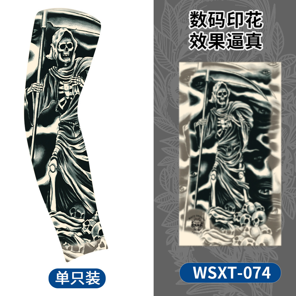 Picture of Summer Riding Sunscreen Tattoo Sleeve Simulation Tattoo Quick-drying Arm Protector Outdoor Sports Sunshade Breathable High Elastic Ice Sleeve