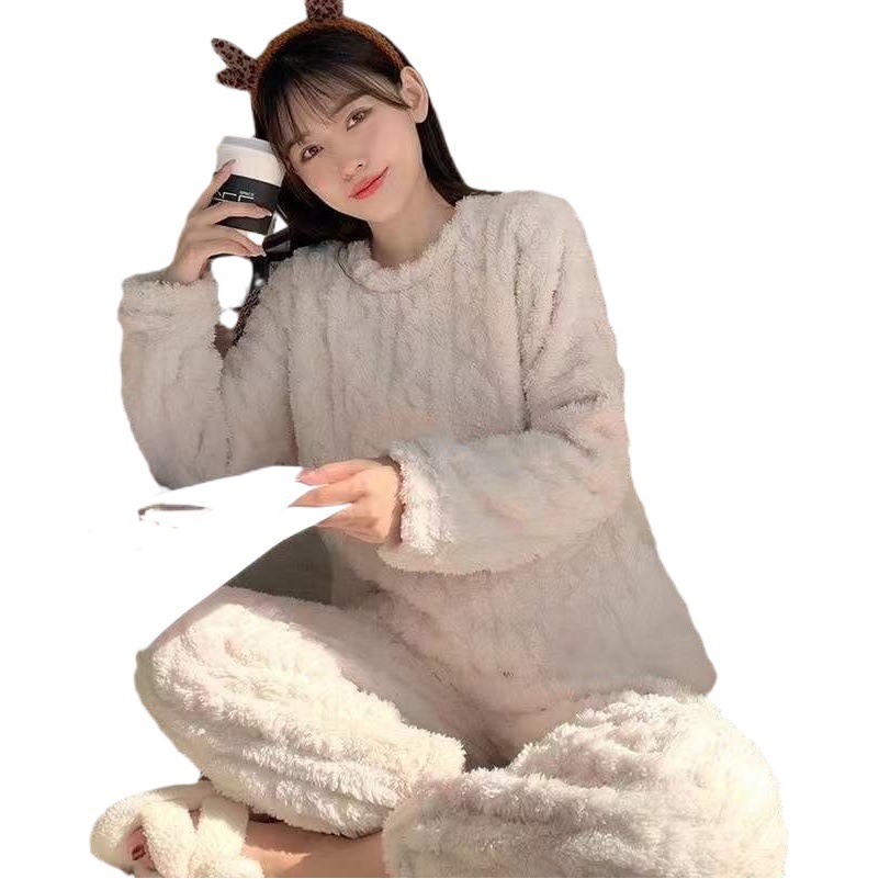 Autumn and Winter new jacquard comfortable cotton velvet pajamas women's flannel thickened long sleeve home wear couple's outer wear suit
