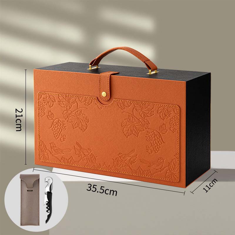 Picture of Red Wine Box Double Pack Leather Box Printed LOGO High-grade Wine Gift Box Packaging Box Universal 2 Red Wine Empty Boxes