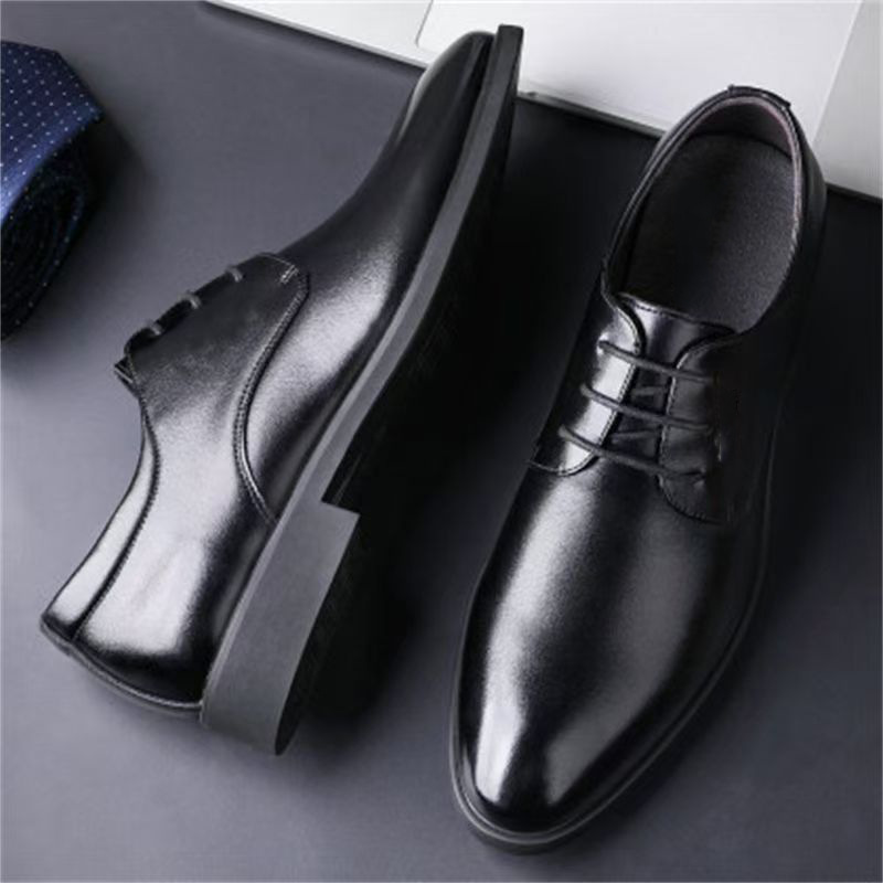 Youth British Casual Business Dress Leather Shoes Men's Shoes Wedding Shoes Inner Height Increasing Single-layer Shoes Work Shoes Waterproof Lightweight Hair-generation