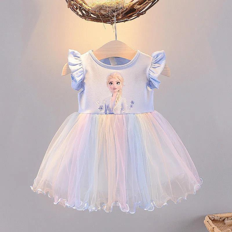 Girls' Frozen dress summer girls' children's Elsa dress Elsa short sleeve baby girls' princess dress western style