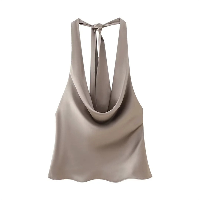 Picture of 2023 American cross-border European and American women's small sling forged satin silky elegant top